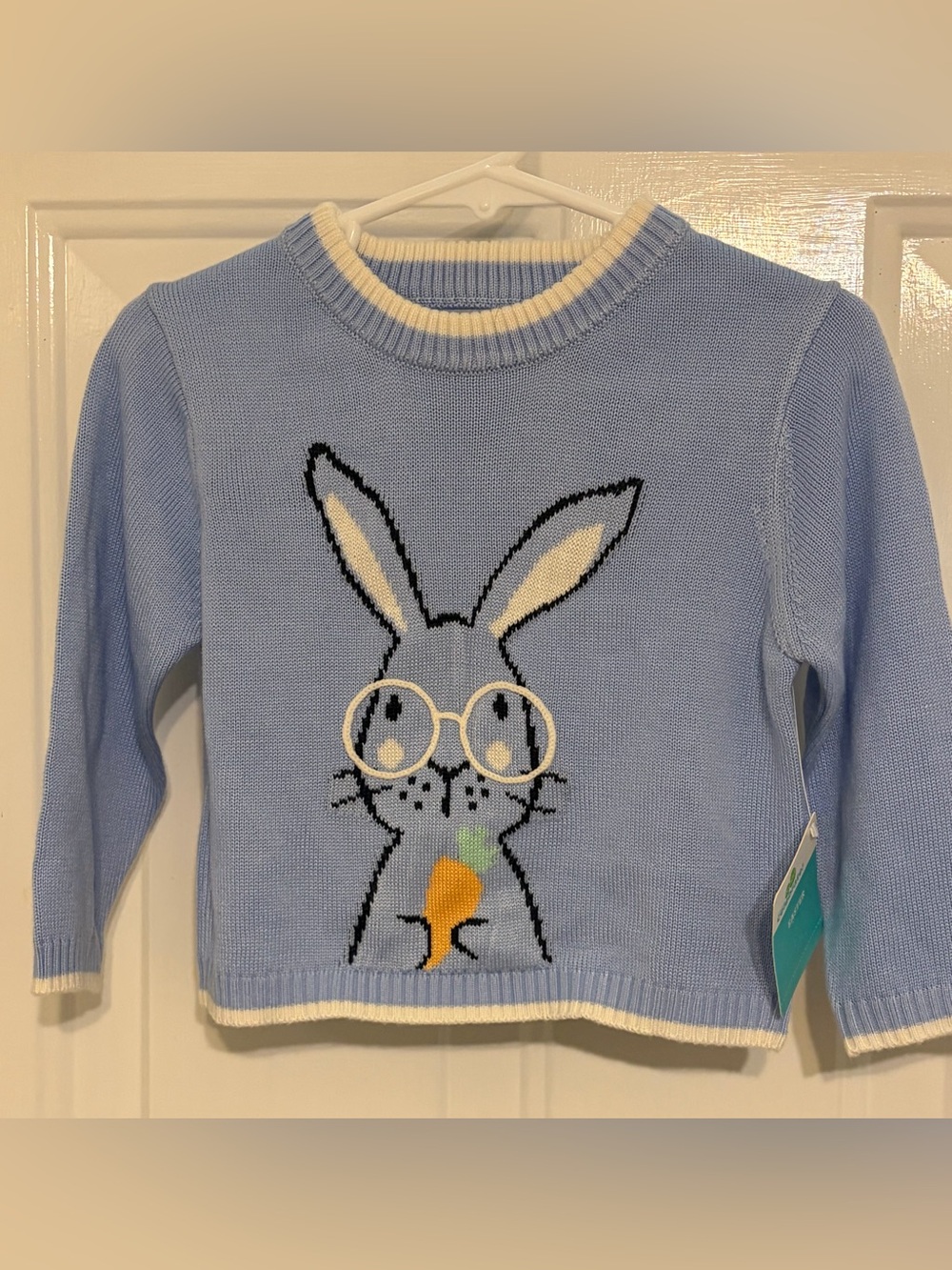 Celebrate! Easter Cute Boys Blue Crewneck Sweater w/Bunny Wears Glasses Size 12M